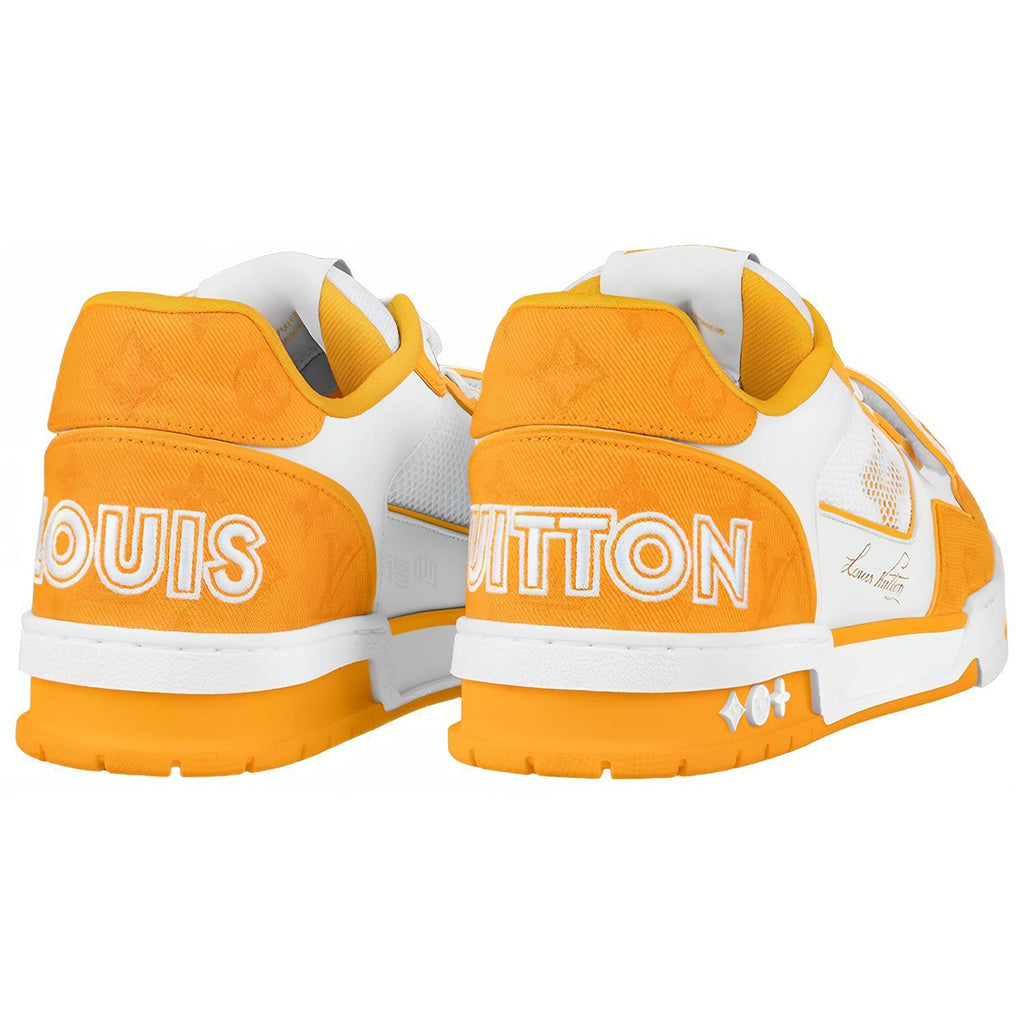 Louis Vuitton Trainer Low-Top Leather Sneakers, White & Orange