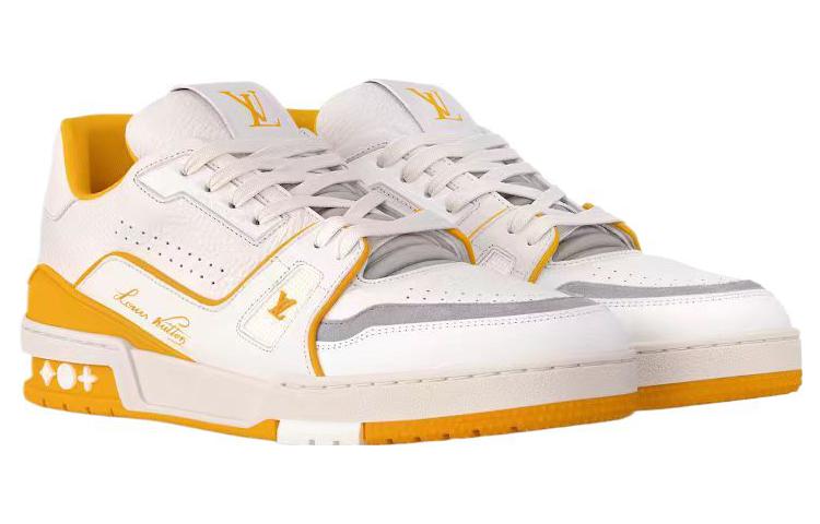 LOUIS VUITTON Trainer Men's White & Yellow Low-Top Sneakers