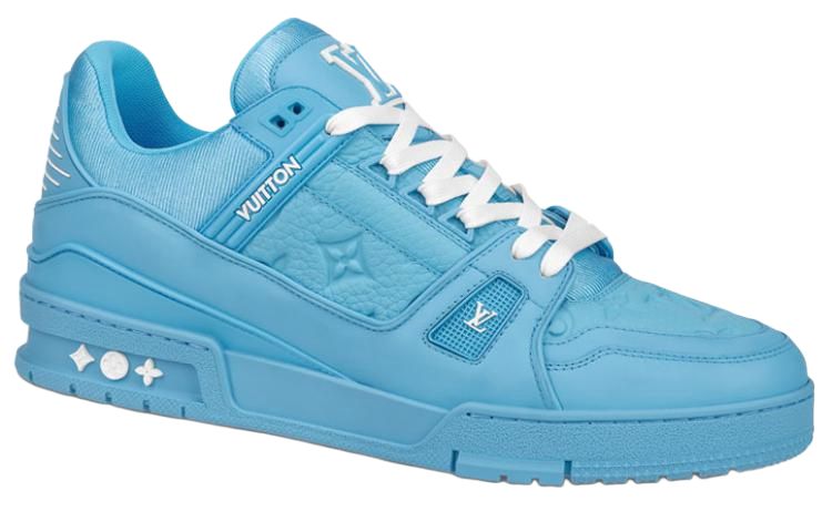 LOUIS VUITTON Trainer Unisex Light Blue Leather Sneakers