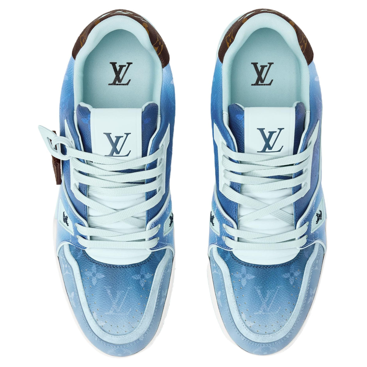 LOUIS VUITTON Trainer Unisex Blue Monogram Sneakers with Pouch Detail