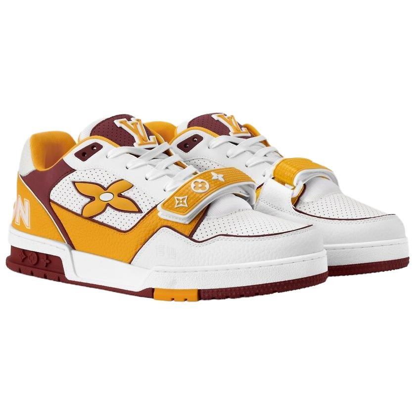 LOUIS VUITTON Trainer Men's White & Yellow Calfskin Strap Sneakers