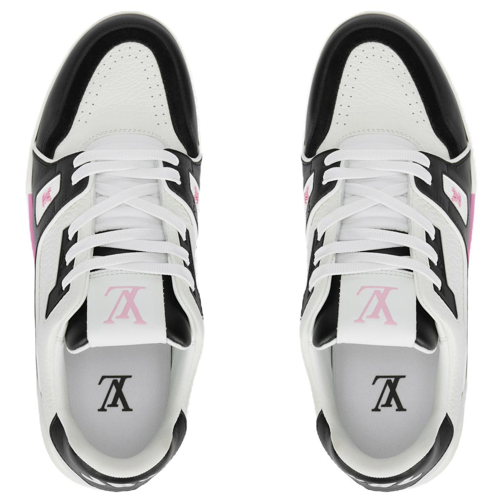 LOUIS VUITTON Trainer Women's Black & White Leather Sneakers with Pink Sole