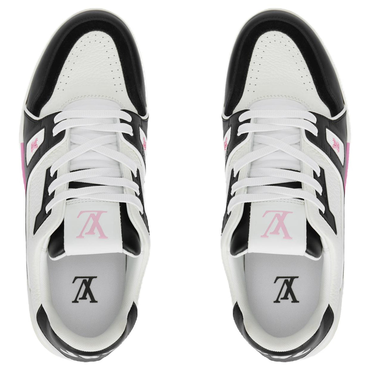 LOUIS VUITTON Trainer Women's Black & White Leather Sneakers with Pink Sole