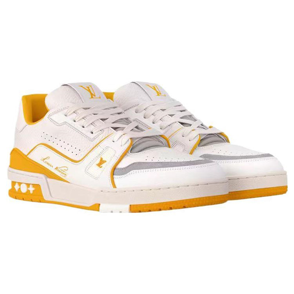 LV Trainer Men's Low-Top Sneakers, White & Yellow
