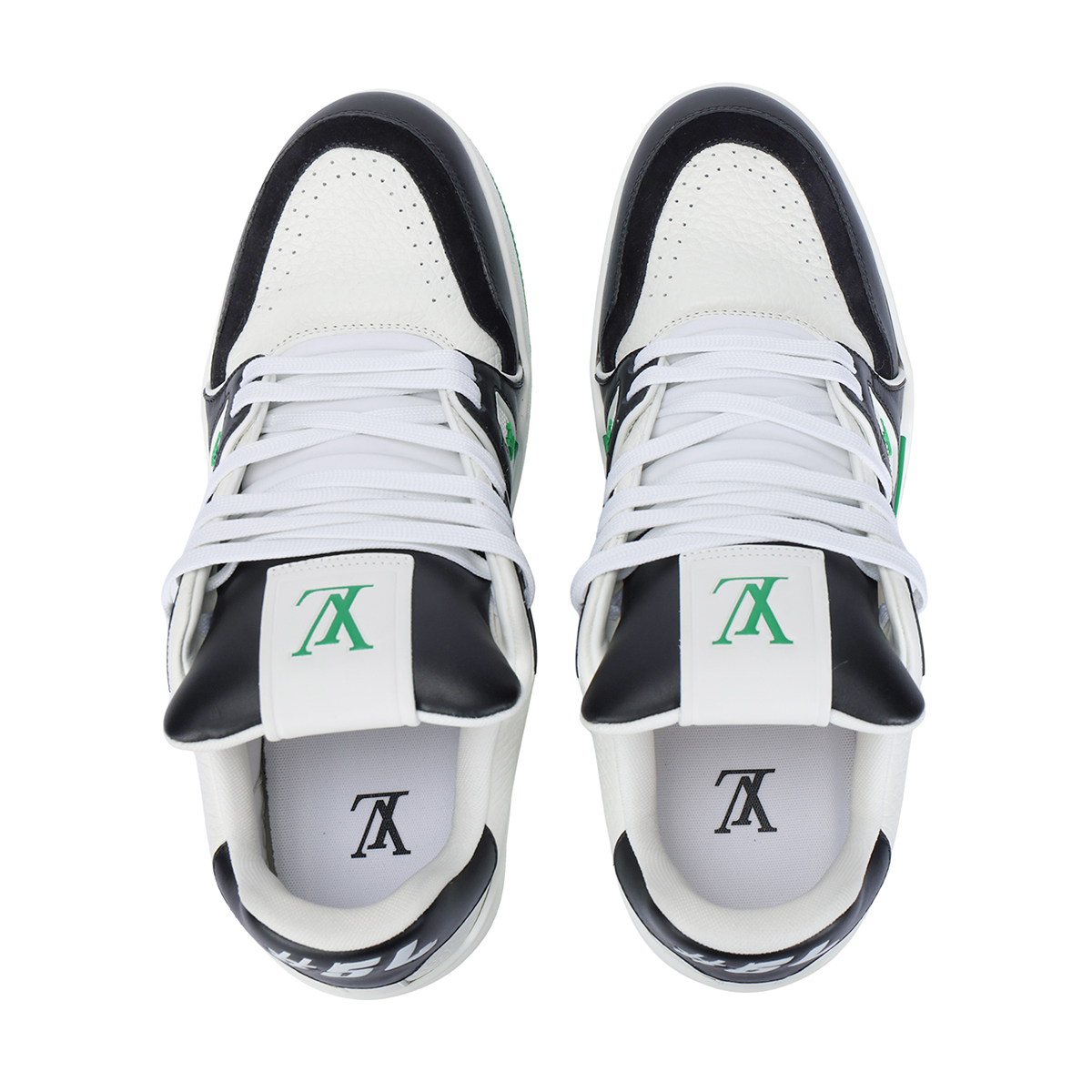 Louis Vuitton Trainer Men's Low-Top Leather Sneakers, Black & White with Green Sole