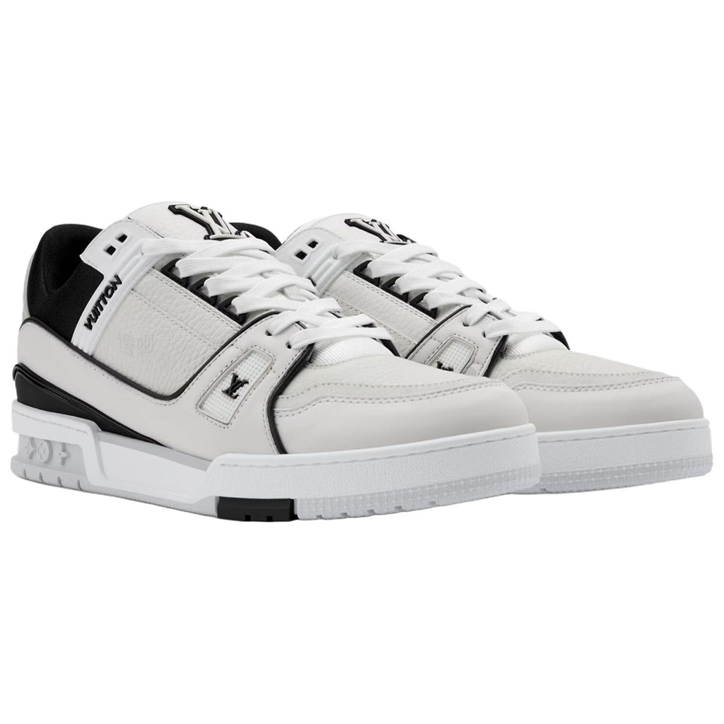 Louis Vuitton Trainer Men's White & Black Grained Calfskin Sneakers