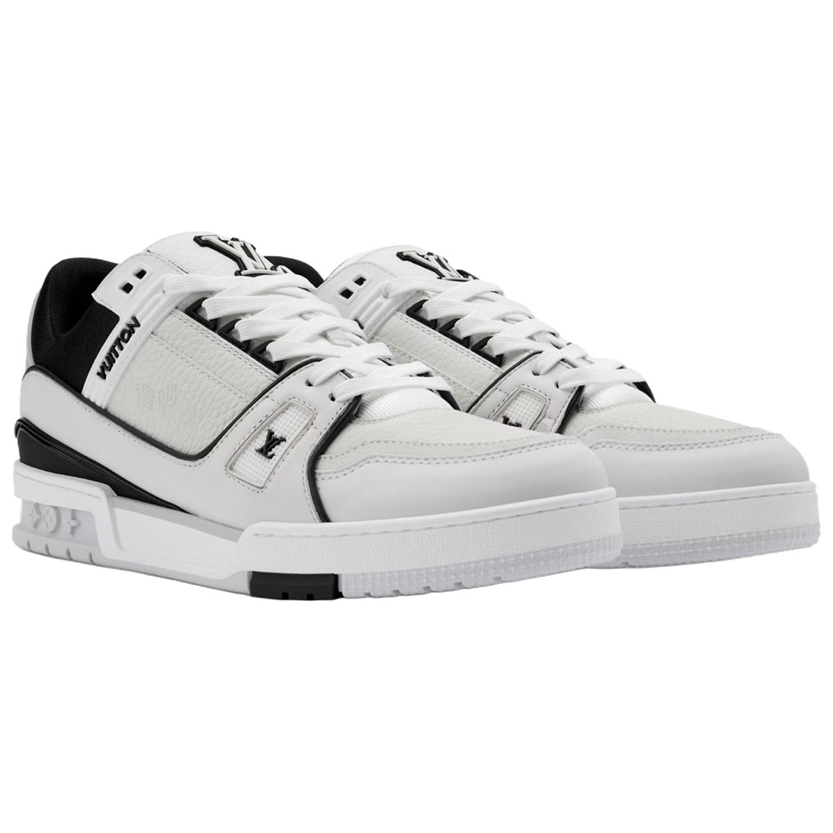 Louis Vuitton Trainer Men's White & Black Grained Calfskin Sneakers