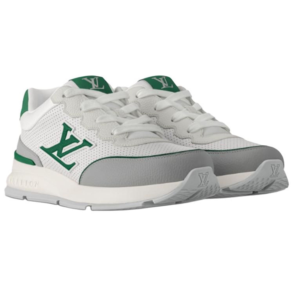 Louis Vuitton Classic Men's White Leather Sneakers with Green Accents
