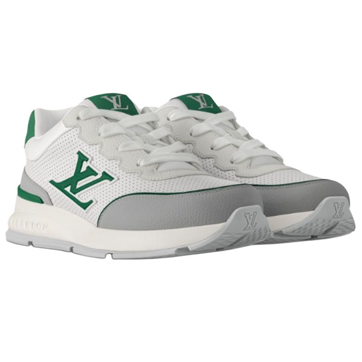 Louis Vuitton Classic Men's White Leather Sneakers with Green Accents
