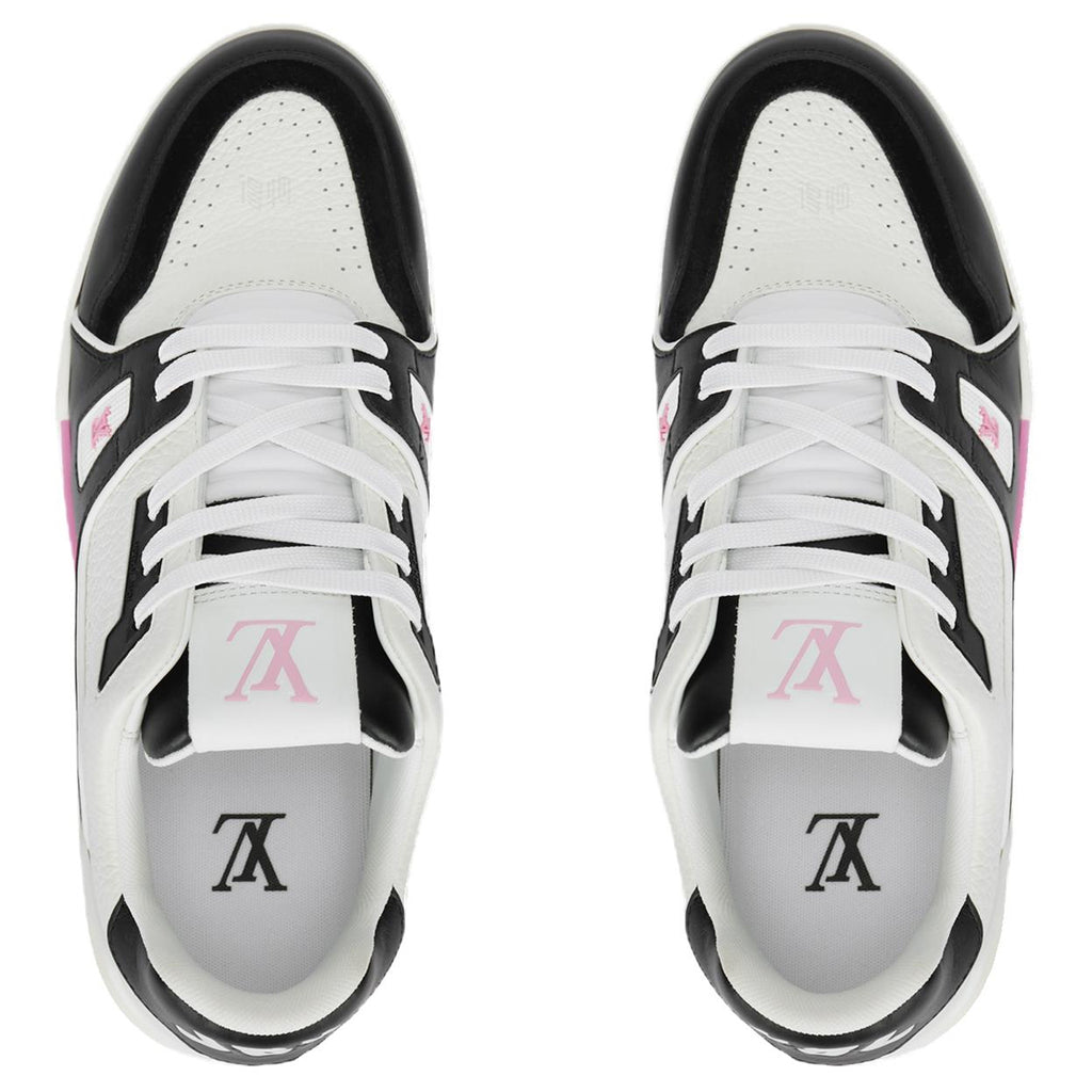 Louis Vuitton Trainer Men's Low-Top Sneakers, Black & White with Pink Sole