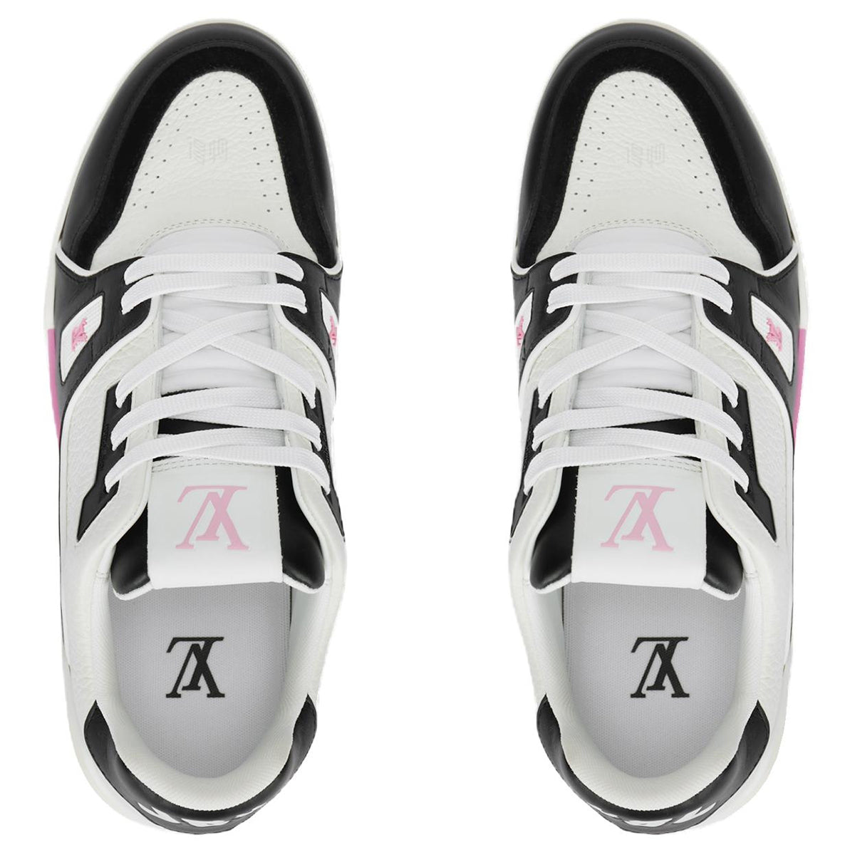 Louis Vuitton Trainer Men's Low-Top Sneakers, Black & White with Pink Sole