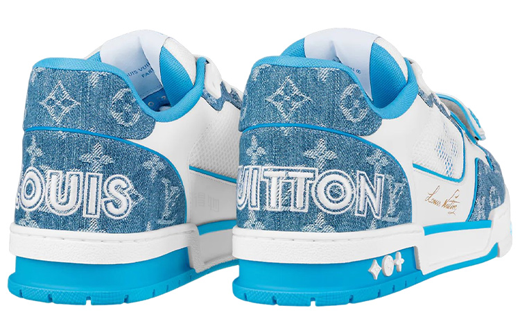 LOUIS VUITTON Trainer Men's Blue & White Monogram Strap Sneakers