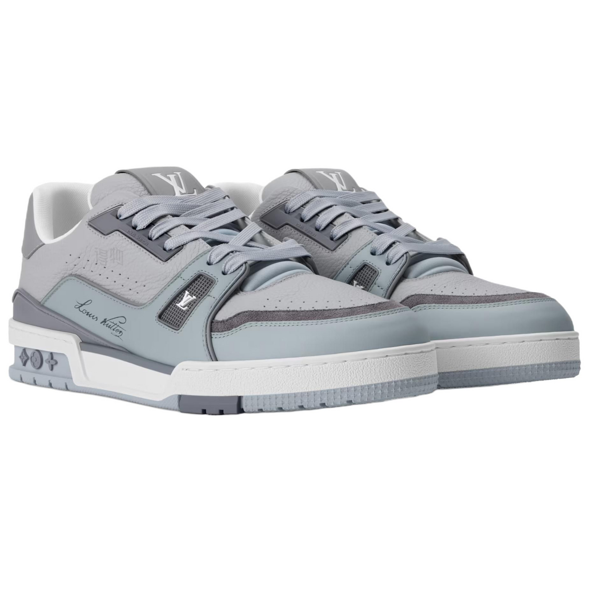 LV Trainer Men's Low-Top Sneakers, Gray Grained Leather