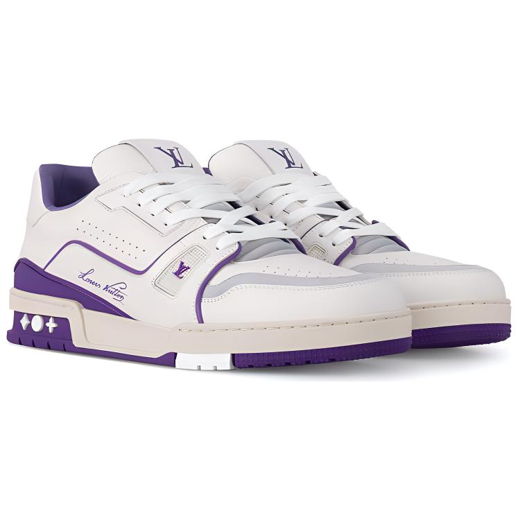 LOUIS VUITTON Trainer Men's White & Purple Leather Sneakers