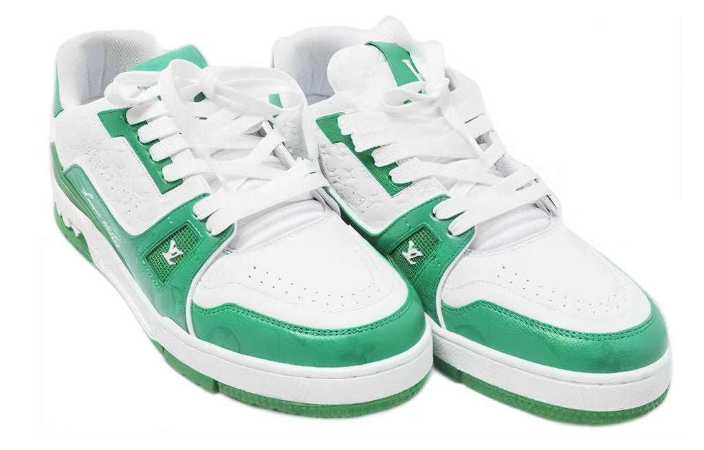 LOUIS VUITTON Trainer Unisex Green & White Leather Sneakers