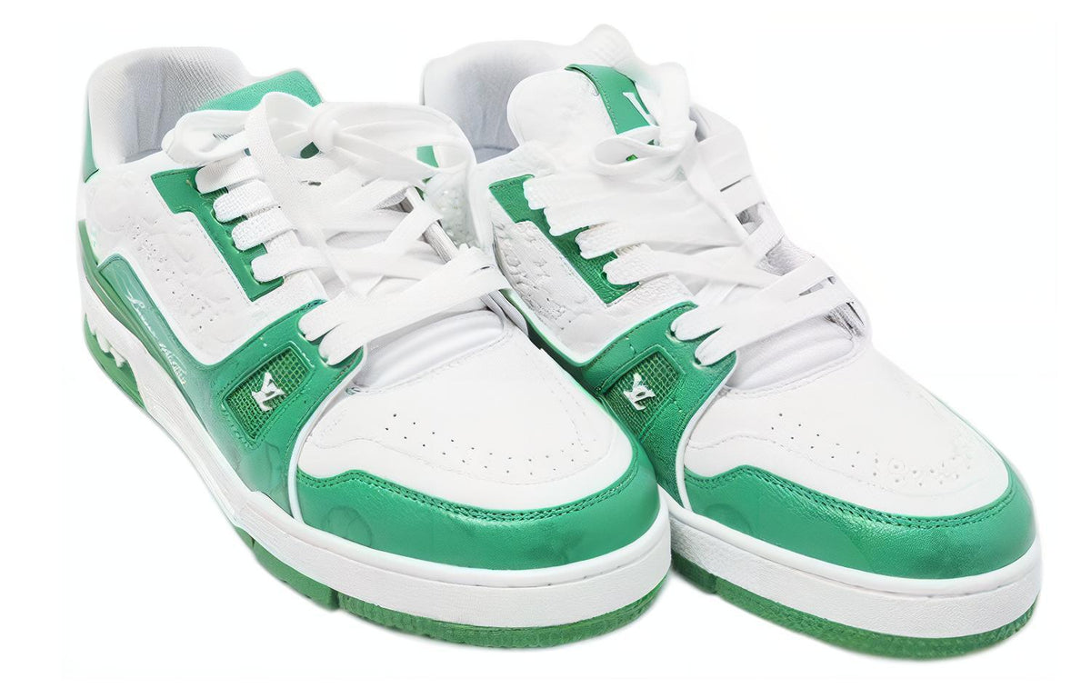 LOUIS VUITTON Trainer Unisex Green & White Leather Sneakers