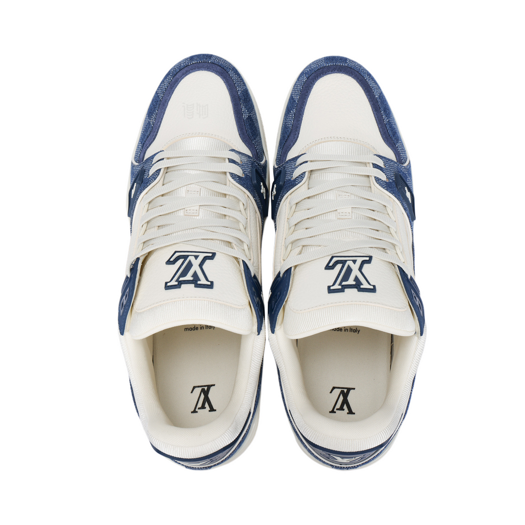 LOUIS VUITTON Trainer Unisex Blue & White Checkerboard Sneakers