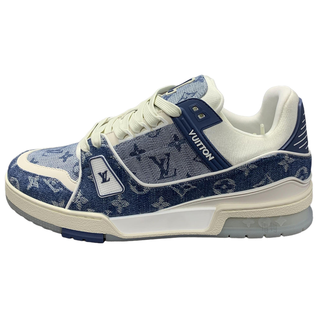 Louis Vuitton Trainer Unisex Low-Top Leather Sneakers, Blue & White