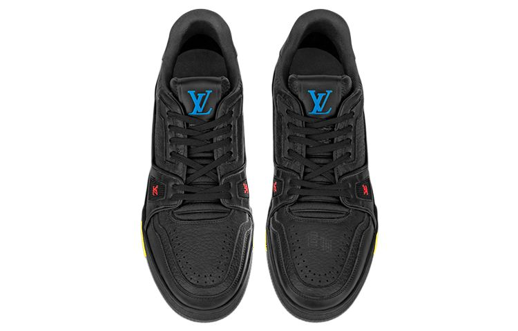 LOUIS VUITTON Trainer Men's Black Leather Sneakers with Multicolor Accents