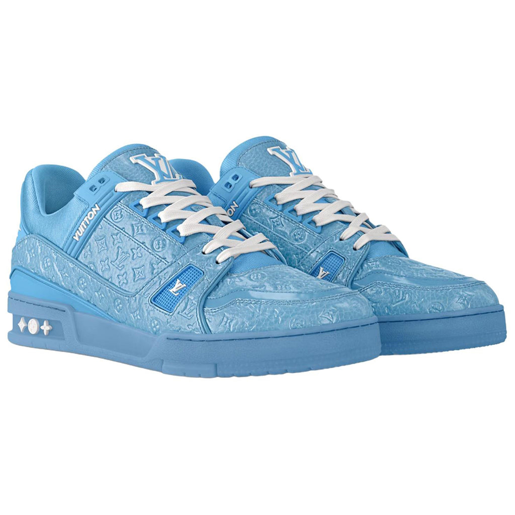 Louis Vuitton Trainer Men's Blue Embossed Patent Calfskin Sneakers