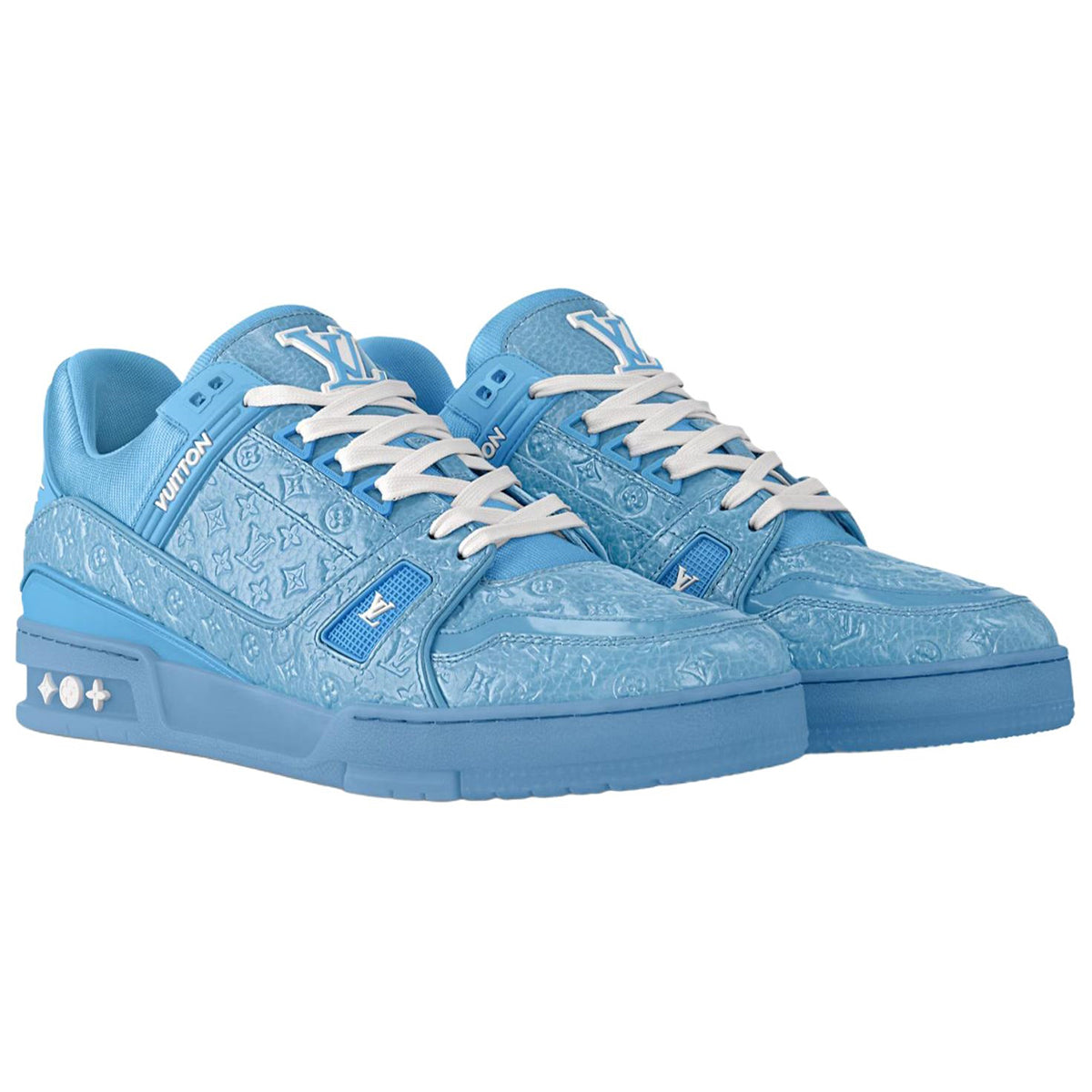 Louis Vuitton Trainer Men's Blue Embossed Patent Calfskin Sneakers