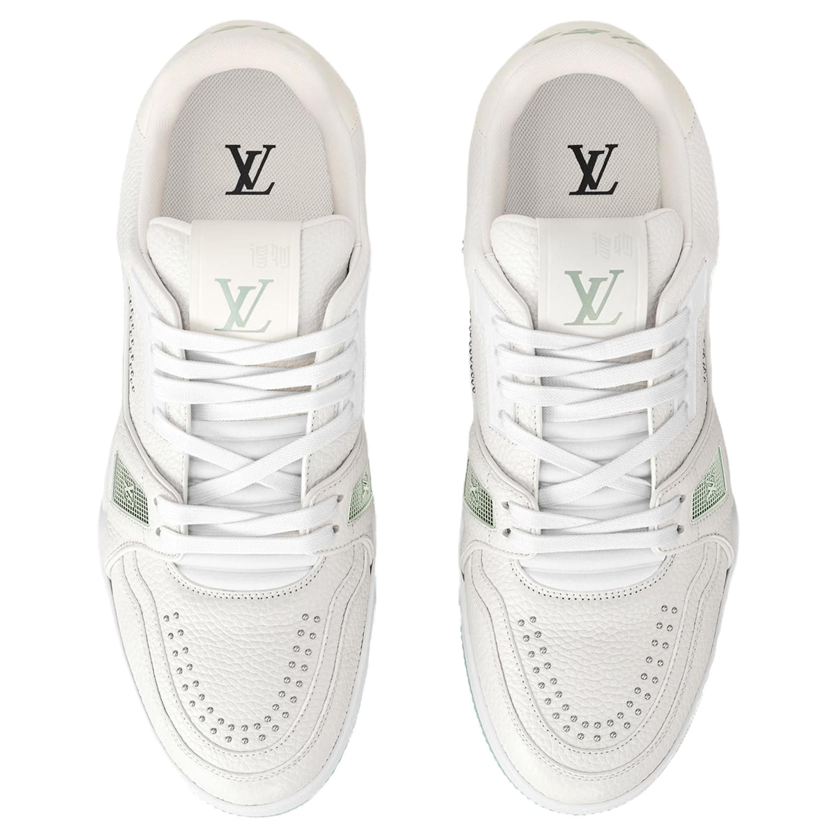Louis Vuitton Trainer Men's White & Mint Green Grained Calfskin Sneakers