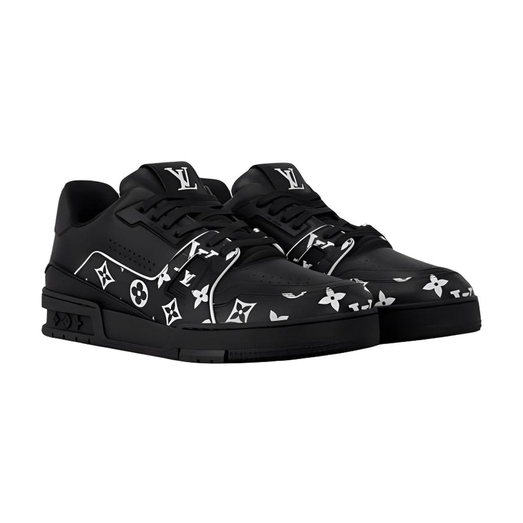 LOUIS VUITTON Trainer Men's Black & White Monogram Sneakers