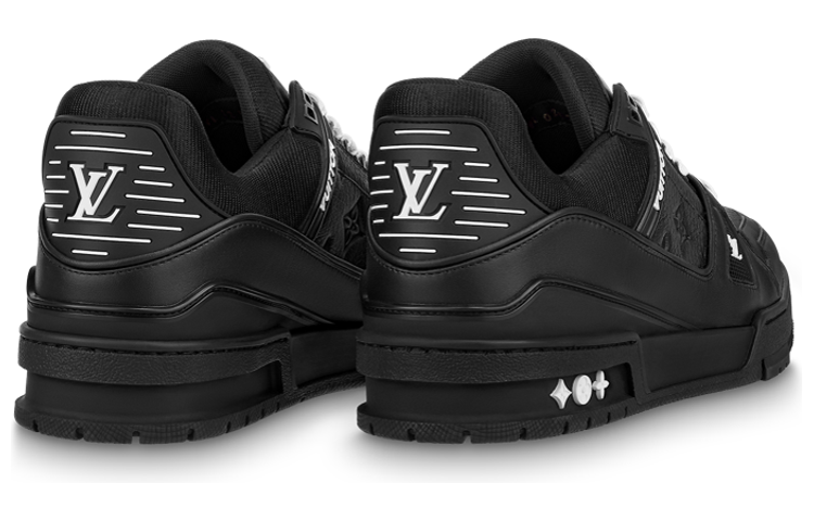 LOUIS VUITTON Trainer Men's Black Leather Sneakers with White Details