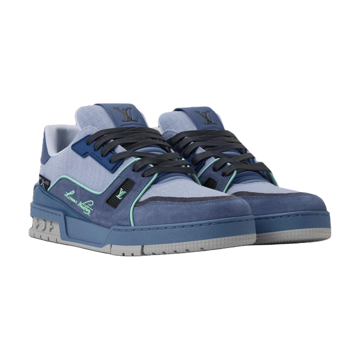 LOUIS VUITTON Trainer Outdoor Men's Ocean Blue Suede Sneakers