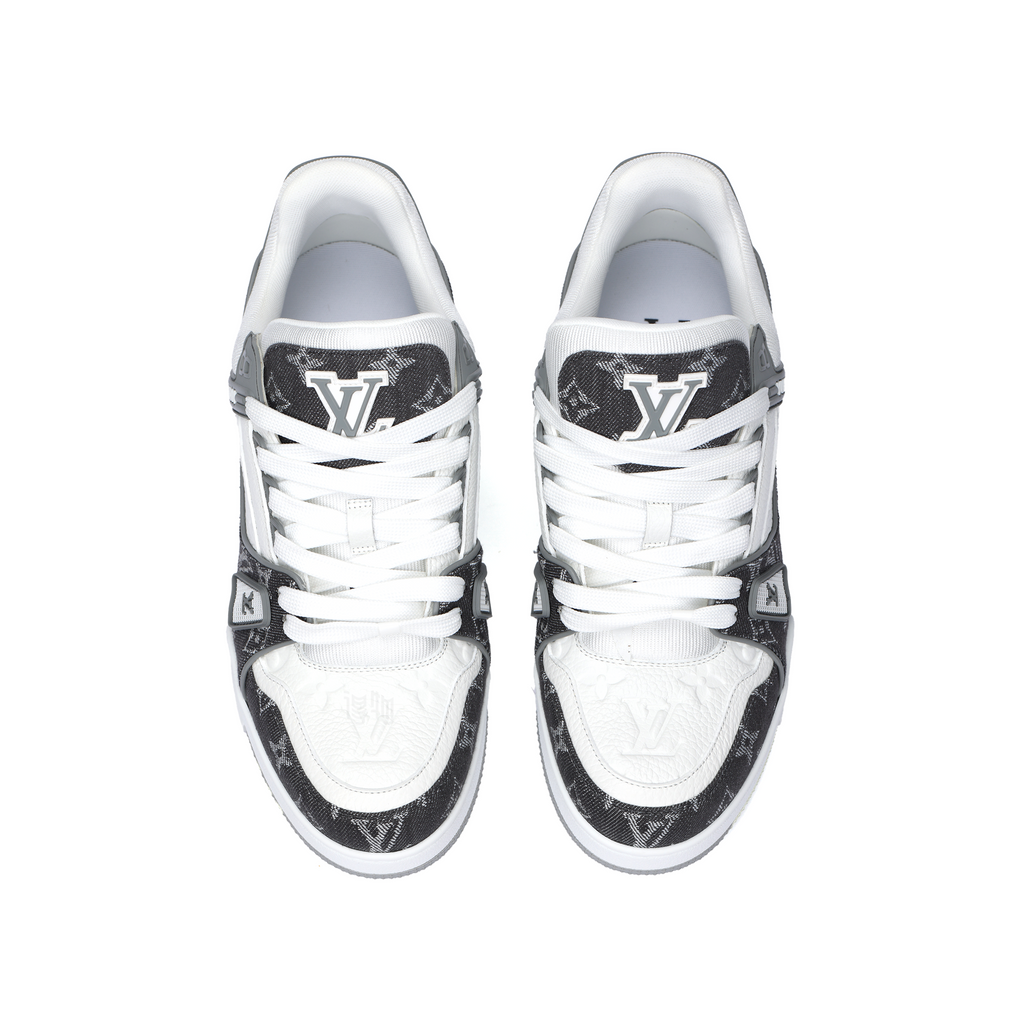 LOUIS VUITTON Trainer Black & White Monogram Sneakers with Grey Accents