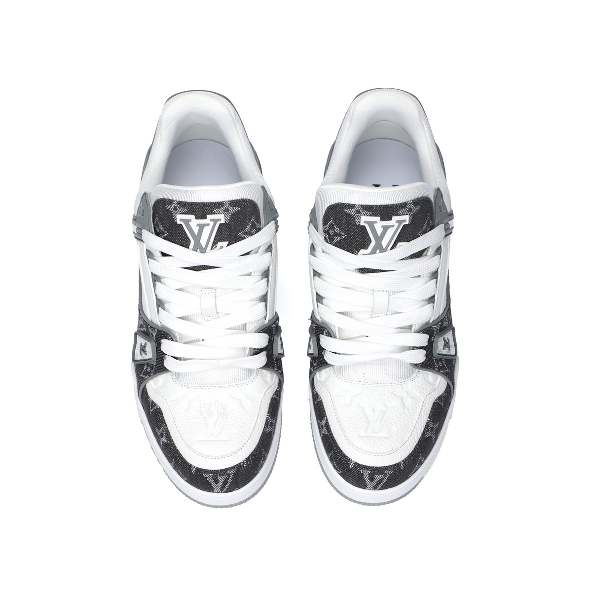 LOUIS VUITTON Trainer Black & White Monogram Sneakers with Grey Accents