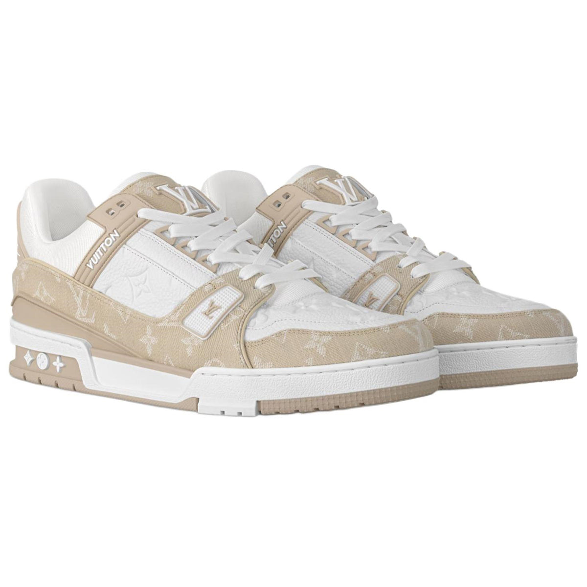 Louis Vuitton Trainer Men's Beige & White Calfskin Sneakers