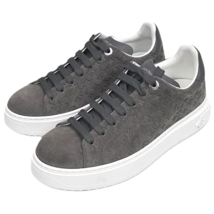 LOUIS VUITTON Time Out Women's Grey Monogram Suede Platform Sneakers