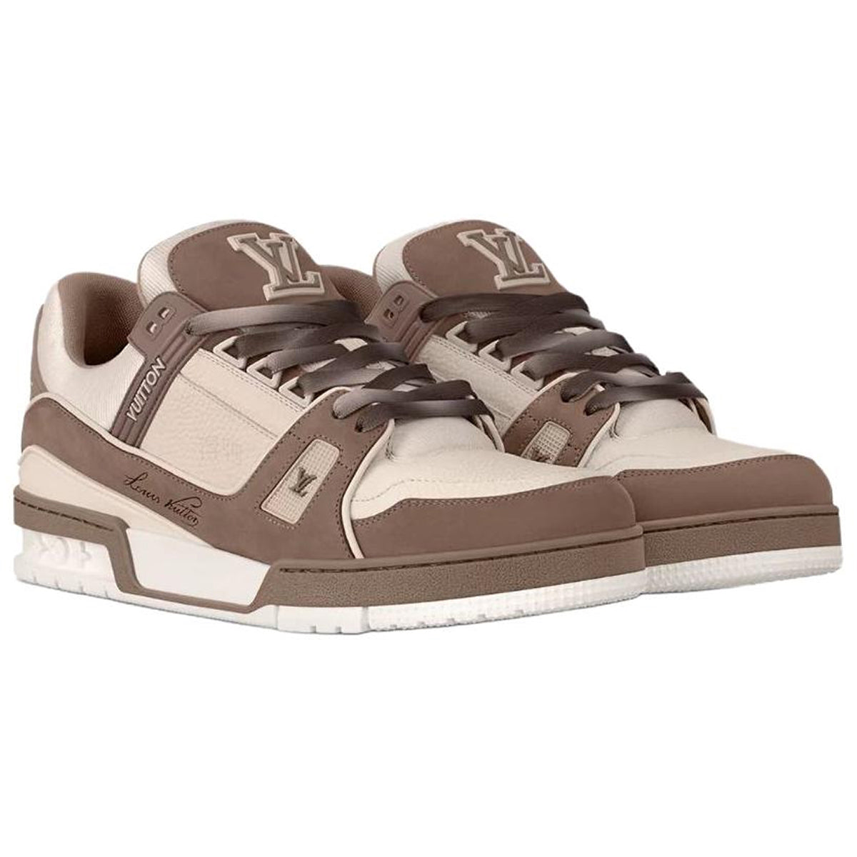 Louis Vuitton Trainer Men's Low-Top Sneakers, Taupe & Cream Textile