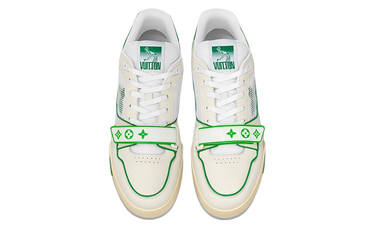 LOUIS VUITTON Trainer Men's White & Green Strap Sneakers