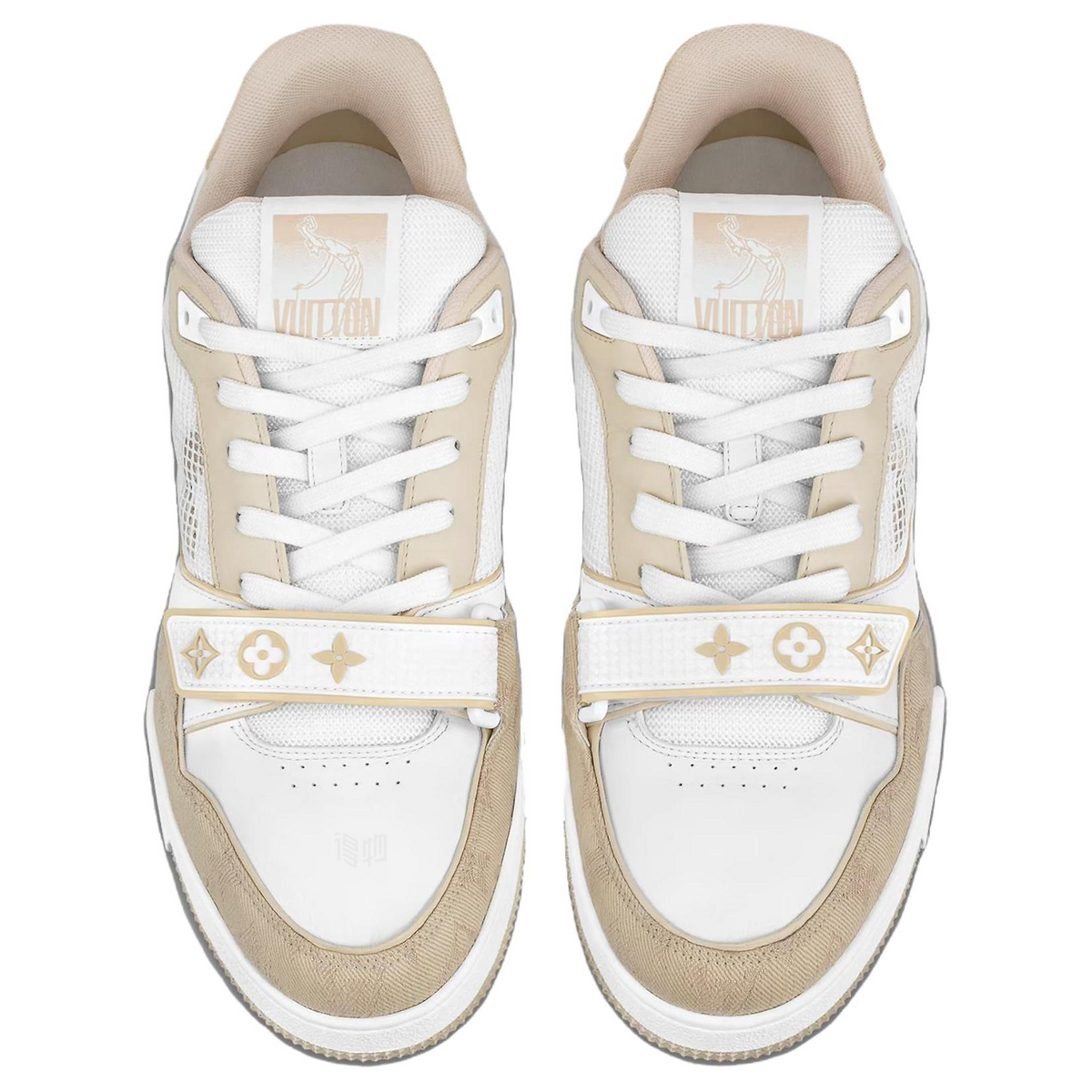 LOUIS VUITTON Trainer Men's Beige & White Leather Strap Sneakers