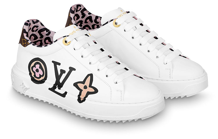 LOUIS VUITTON Time Out Women's White & Black Floral Platform Sneakers