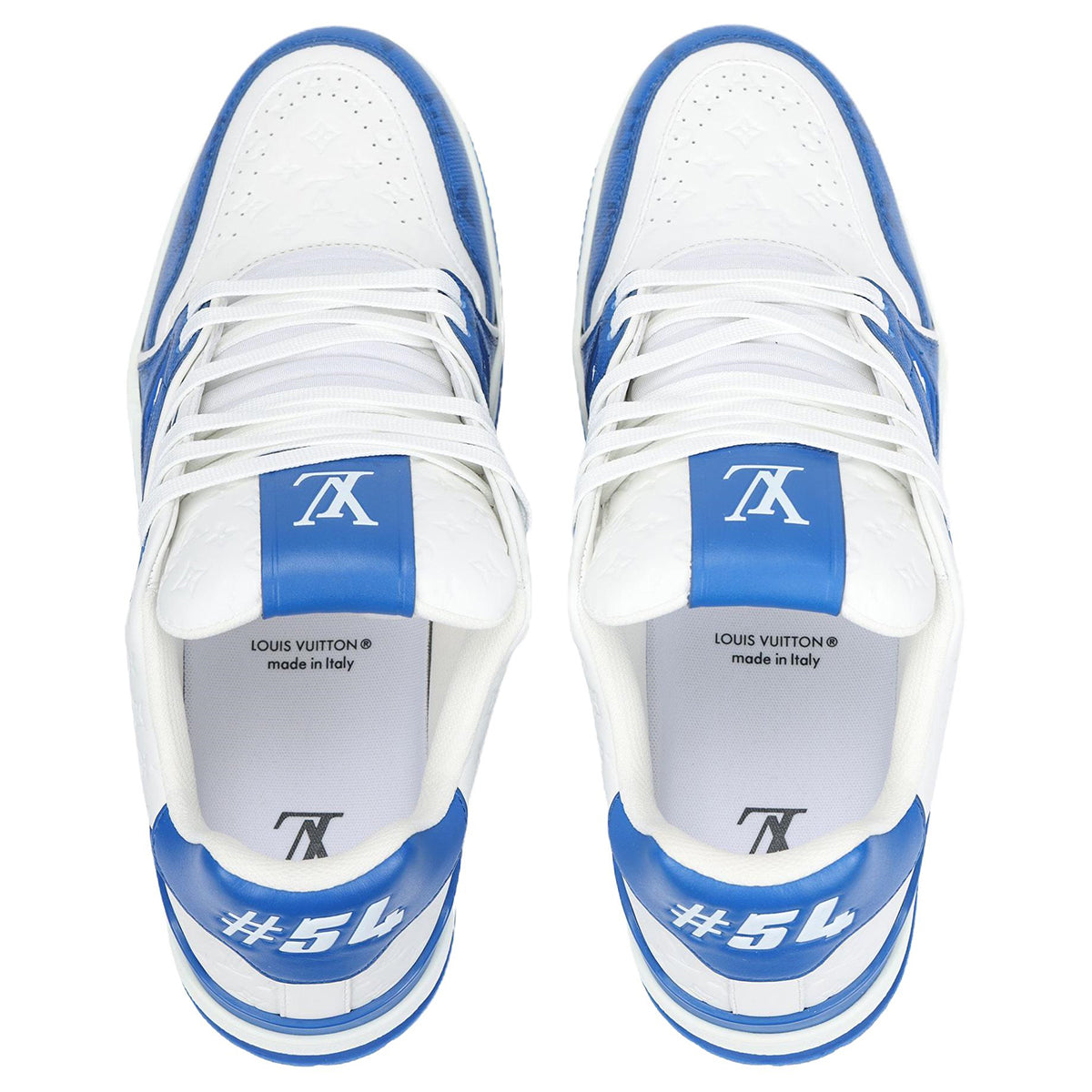Louis Vuitton Trainer Men's Low-Top Leather Sneakers, Blue & White