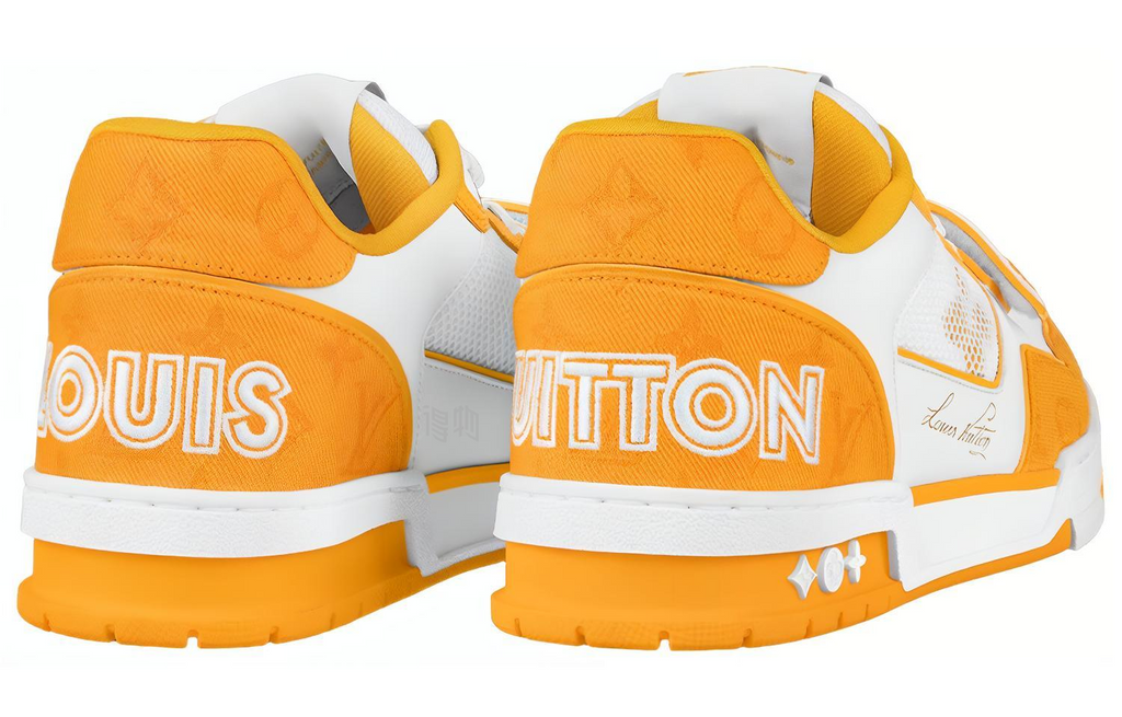 LOUIS VUITTON Trainer Men's White & Yellow Leather Strap Sneakers