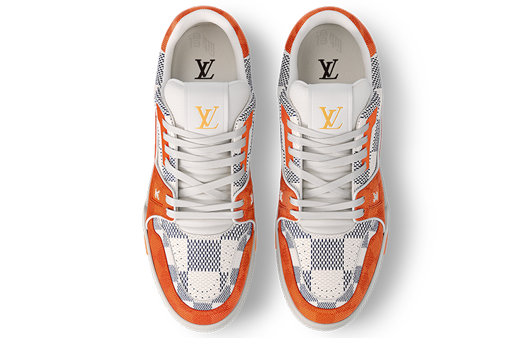 LOUIS VUITTON Trainer Unisex Orange & White Checkered Sneakers