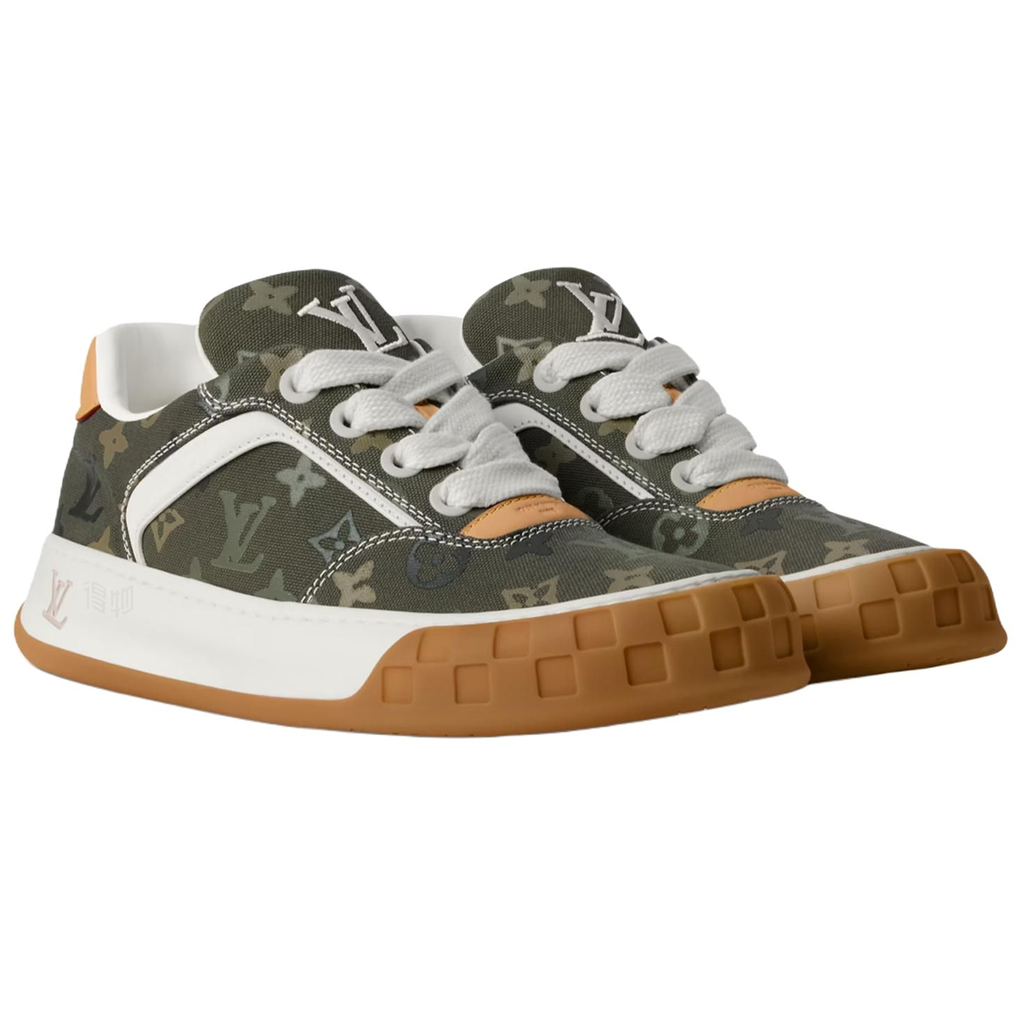 LOUIS VUITTON Tilted Men's Khaki Green Monogram Low-Top Sneakers