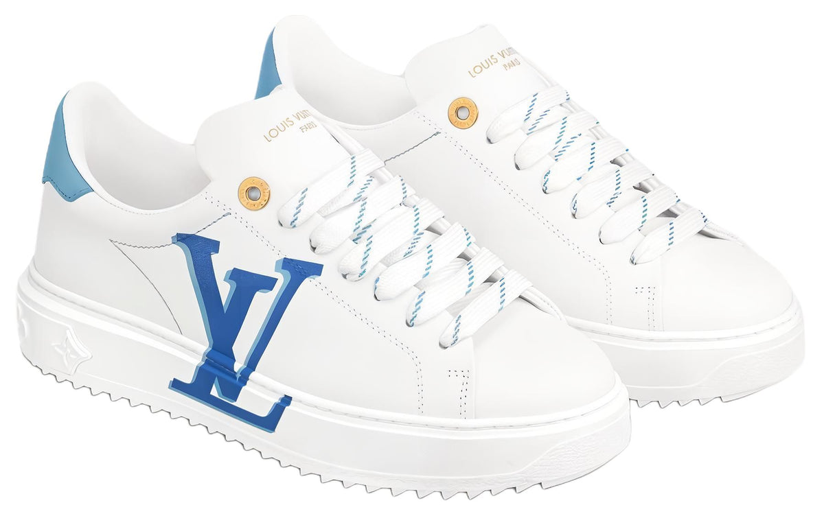 LOUIS VUITTON Time Out Women's White & Blue Leather Platform Sneakers