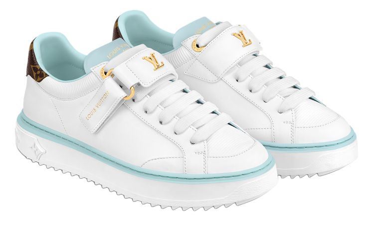 LOUIS VUITTON Time Out Women's White & Light Blue Leather Platform Sneakers