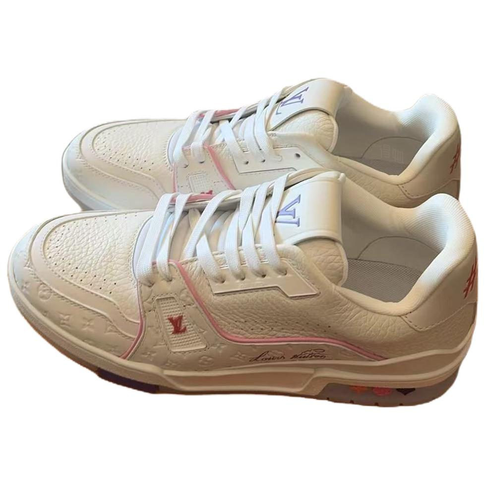 LOUIS VUITTON Trainer Unisex White & Pink Leather Sneakers