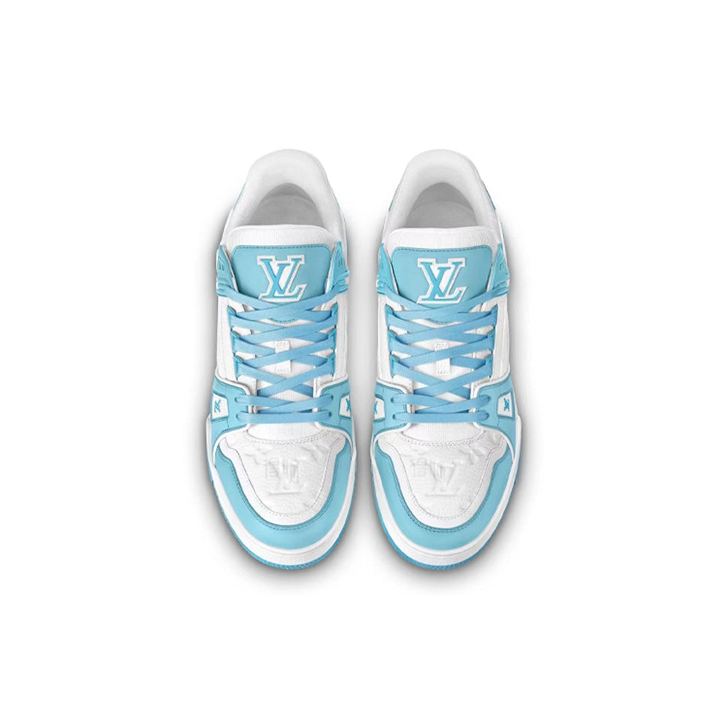 LV Trainer Unisex Low-Top Sneakers, Sky Blue & White Leather