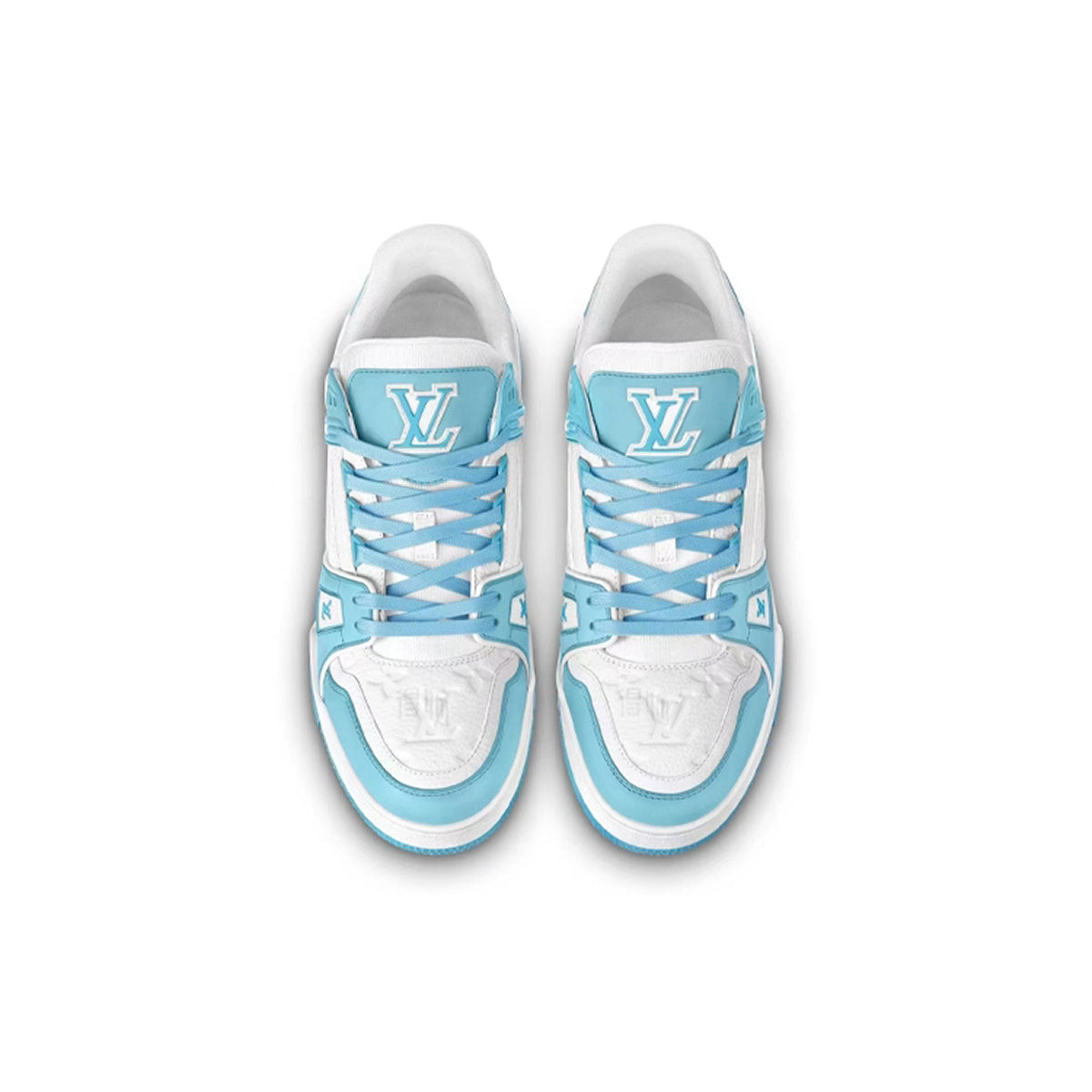 LV Trainer Unisex Low-Top Sneakers, Sky Blue & White Leather