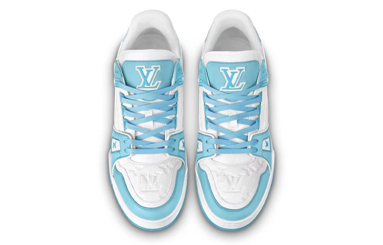 LV Trainer Unisex Low-Top Sneakers, Sky Blue & White