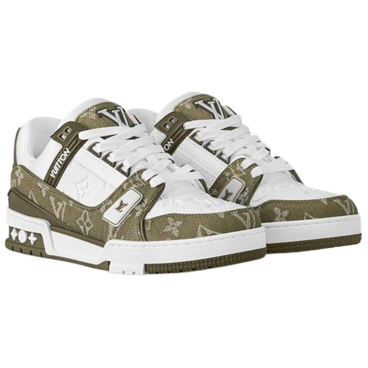 LOUIS VUITTON Trainer Women's Olive Green & White Monogram Sneakers