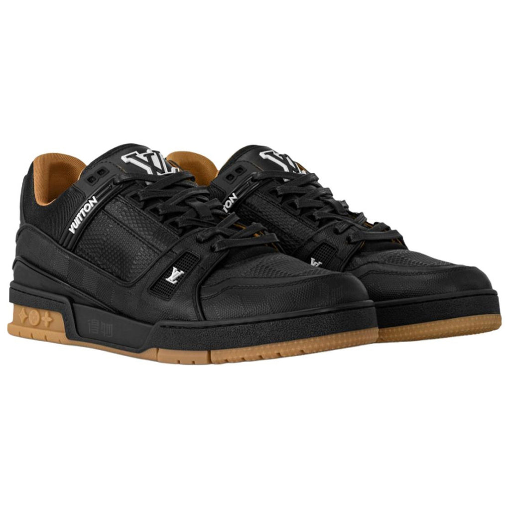 Louis Vuitton Trainer Men's Black Calfskin Sneakers with Brown Sole