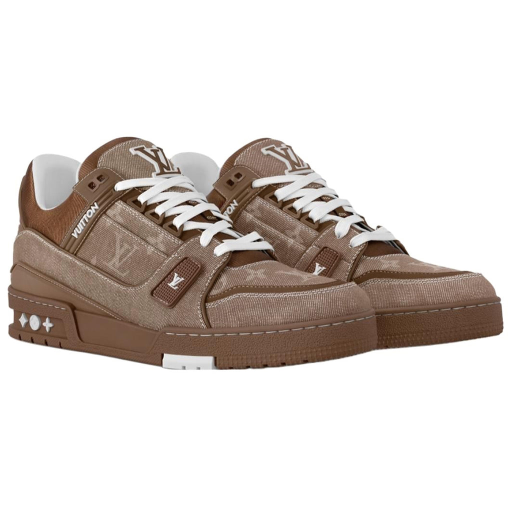 Louis Vuitton Trainer Men's Brown Denim Low-Top Sneakers